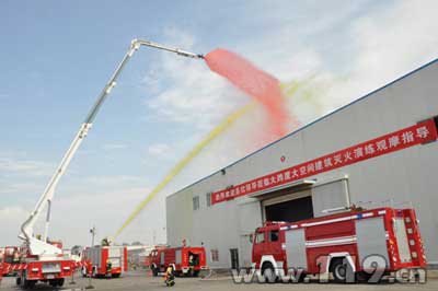 组图：内蒙古消防大跨度大空间灭火演练