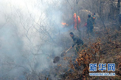 组图：秦皇岛山火面积超7000亩 万人扑救