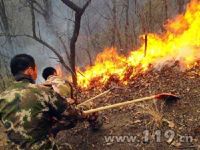 陕西商南消防百人奋战两天 扑灭特大山火