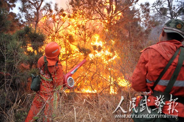 山东景区大火接连起 武警一日救2起山林大火