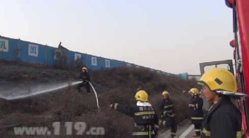 杂草起火直逼大剧院 消防与群众携手扑救