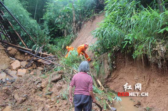 湖南蓝山强降雨引发山洪 消防紧急救援