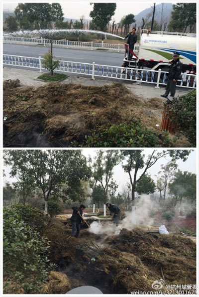 焚烧枯草隐患大 洒水车变身消防车