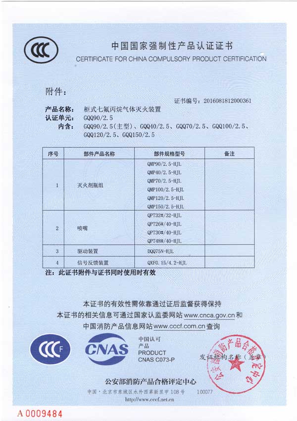 鸿嘉利七氟丙烷灭火设备等四项产品通过3C认证