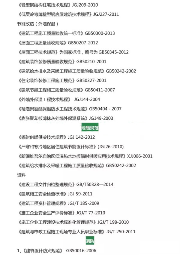 工程项目常用规范、标准集合（2017版），建议收藏！