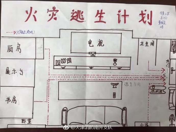 天津南开区寒假作业家庭火灾逃生疏散图展示开始了