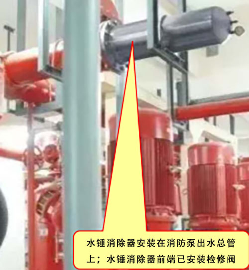 消防水泵出水管水锤消除器安装不符合要求